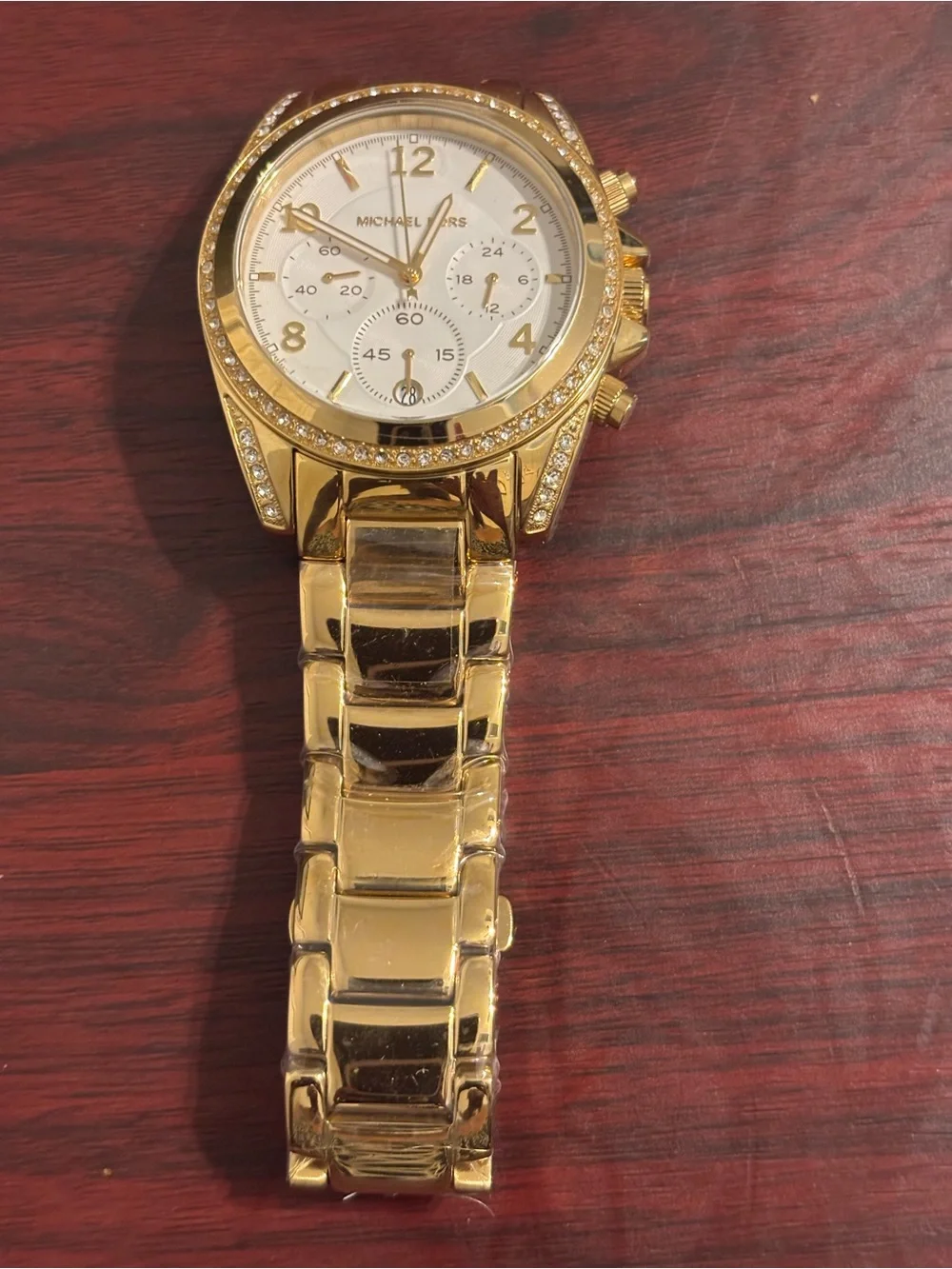 NWOT Michael Kors Gold and White Crystal-Accent Watch, MK6762-Needs Battery
